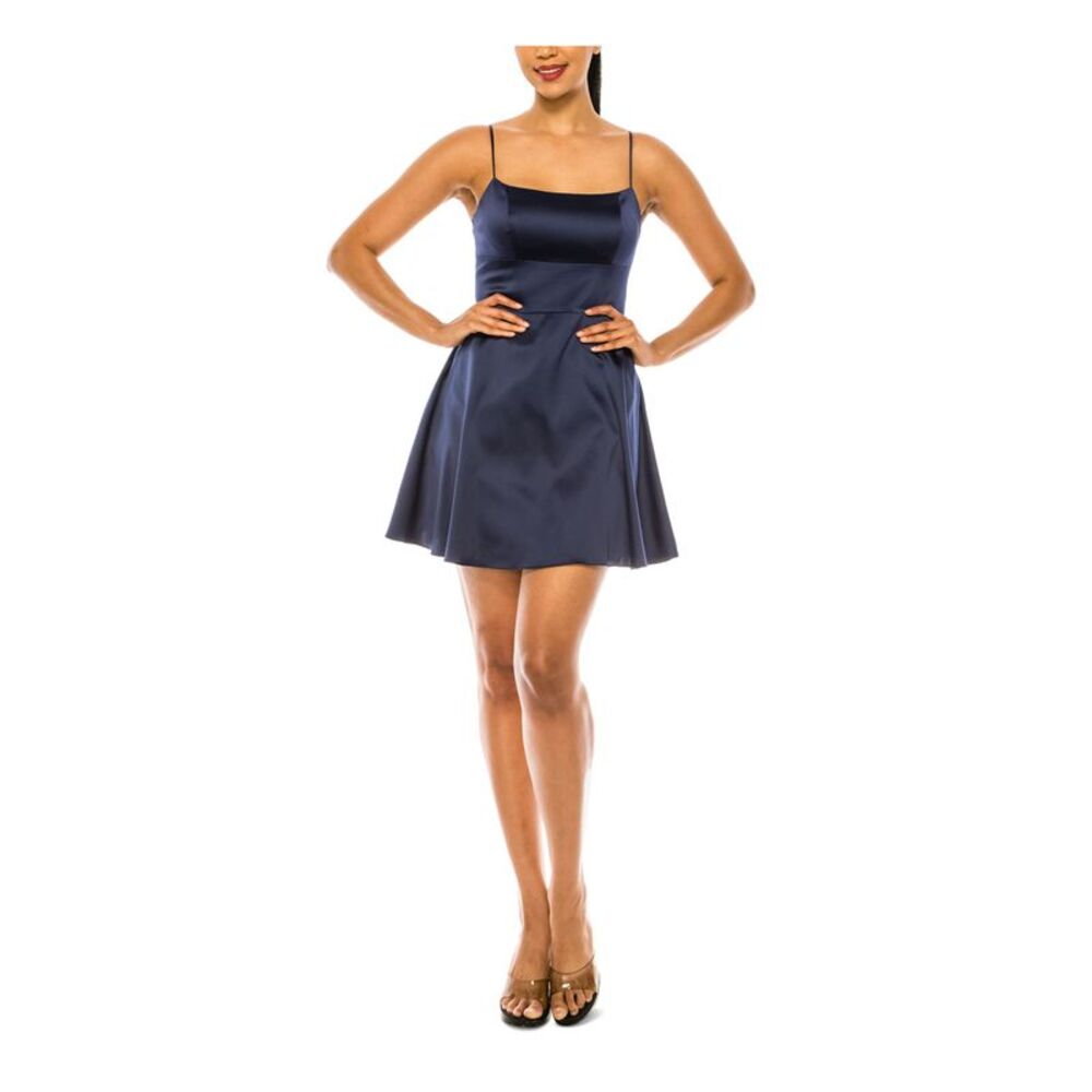 B DARLIN Womens Mini Dress Navy Spaghetti Strap Adjustable Juniors 7\8